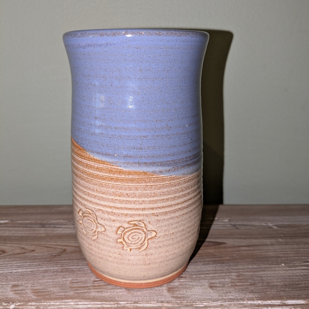 Handmade 5.5" Ceramic Turtles On The Beach Vase